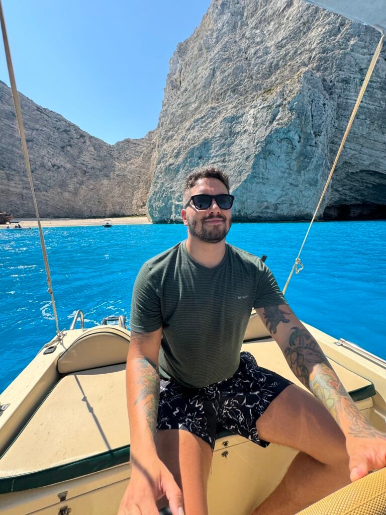 rod boat navagio beach shipwreck