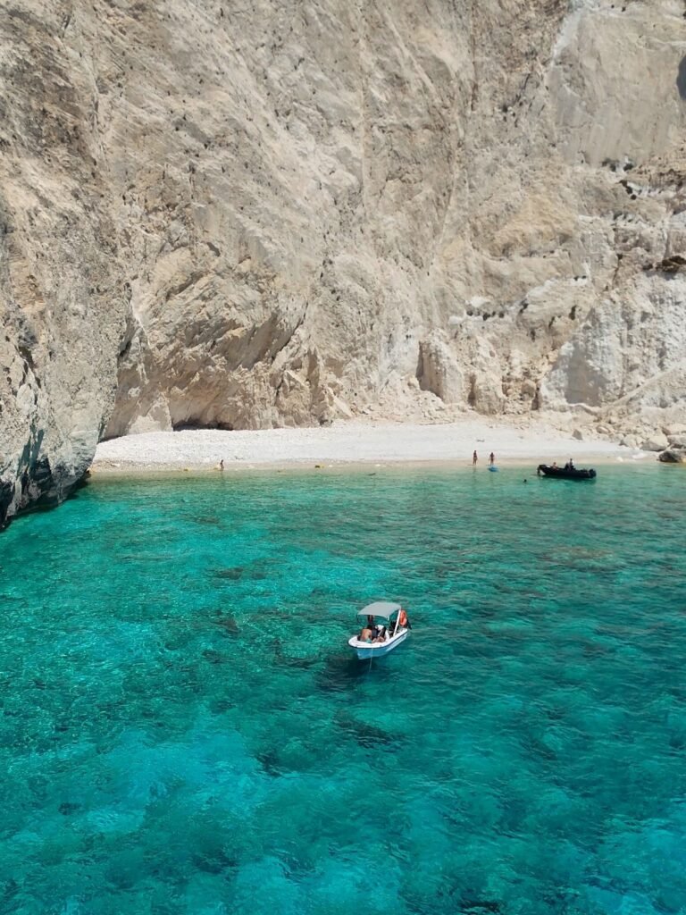 rod hidden beach myzithres zakynthos greece boat